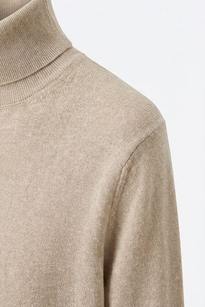 Beige turtleneck sweater in fine merino wool knit