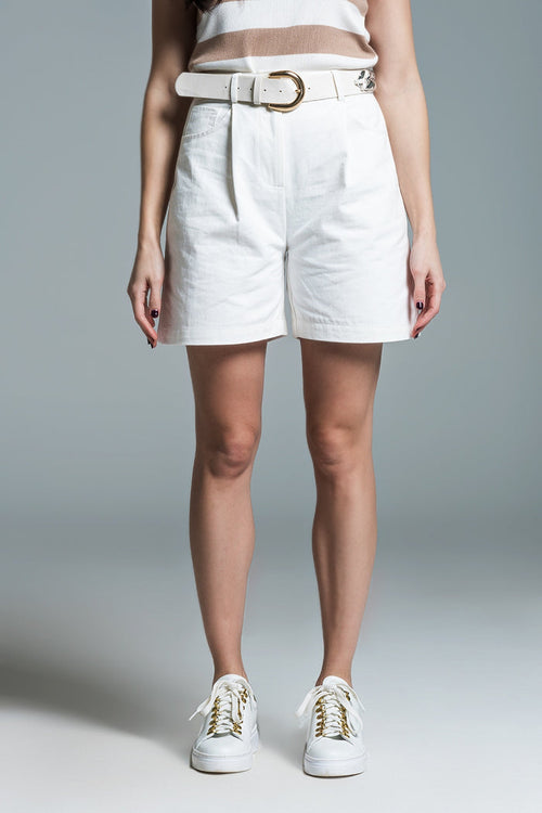 Bermuda Relaxed Fit Shorts With Front Pleats in White - trousers