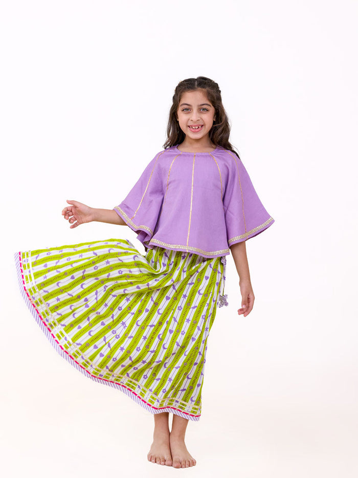 girls green and lilac lehenga set - Pinklay