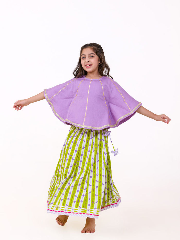 girls green and lilac lehenga set - Pinklay