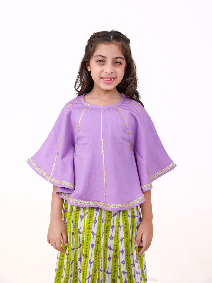girls green and lilac lehenga set - Pinklay
