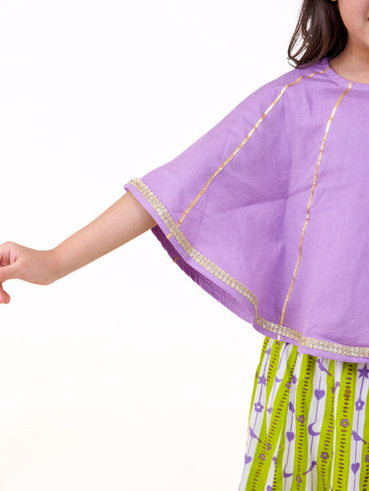 girls green and lilac lehenga set - Pinklay