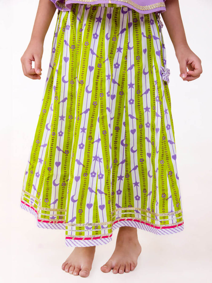 girls green and lilac lehenga set - Pinklay