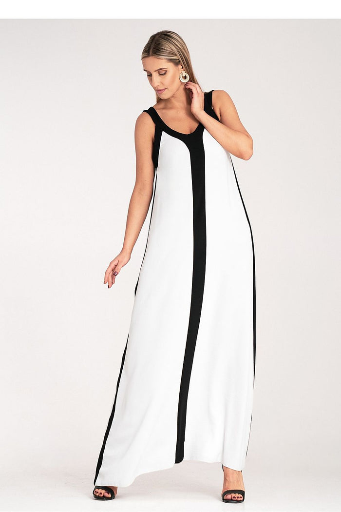Black and White Maxi Dress with Bold Contrast - Dresses