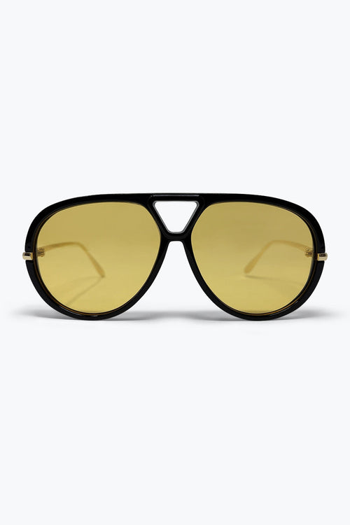 Black Aviator Frame Yellow Tinted Oversize Lens Sunglasses