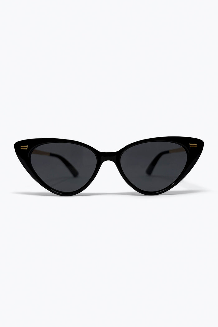 Black Cat Eye Glossy Frame Gold Detail Sunglasses