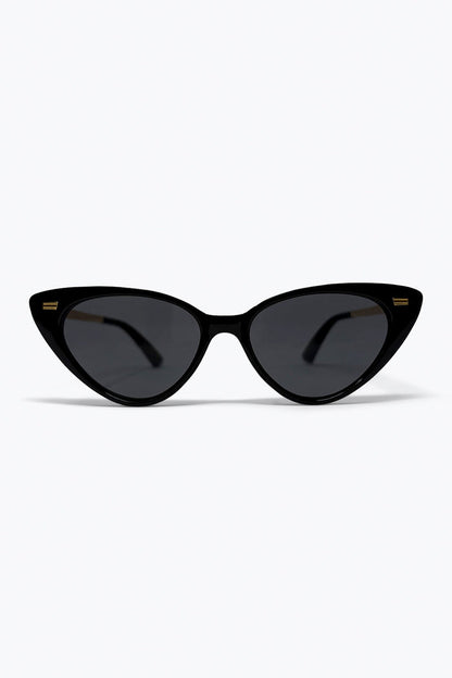 Black Cat Eye Glossy Frame Gold Detail Sunglasses