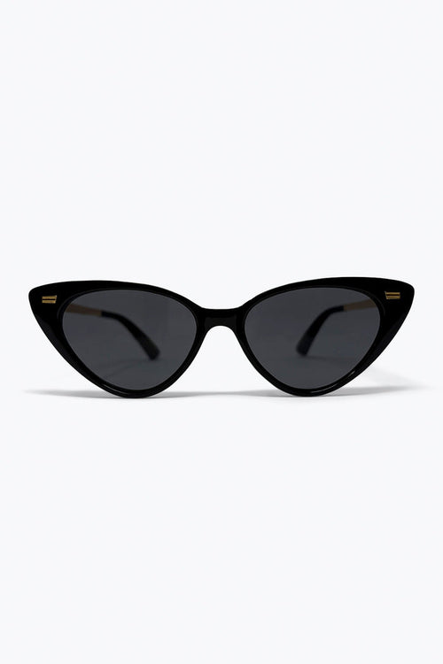 Black Cat Eye Glossy Frame Gold Detail Sunglasses
