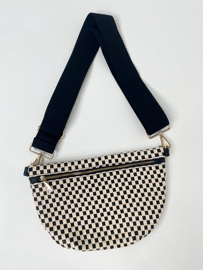 Black Checkered Westlyn Woven Bum Bag