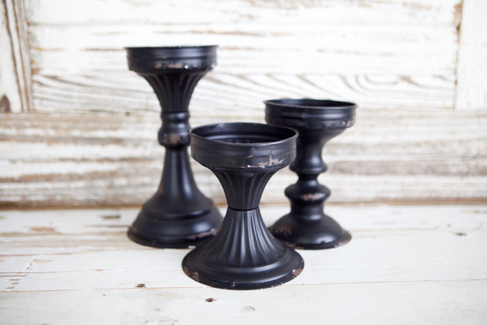 Black Enamel Candlestick Set