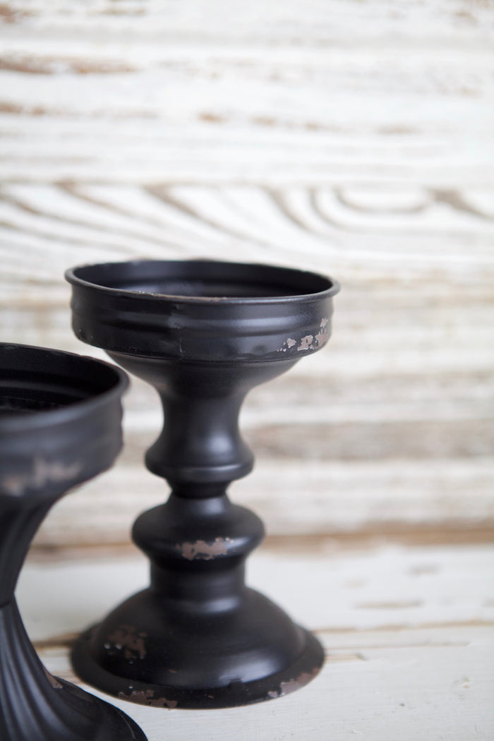 Black Enamel Candlestick Set