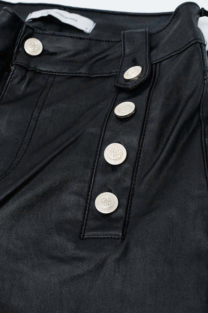 Black faux leather trousers with buttons - trousers
