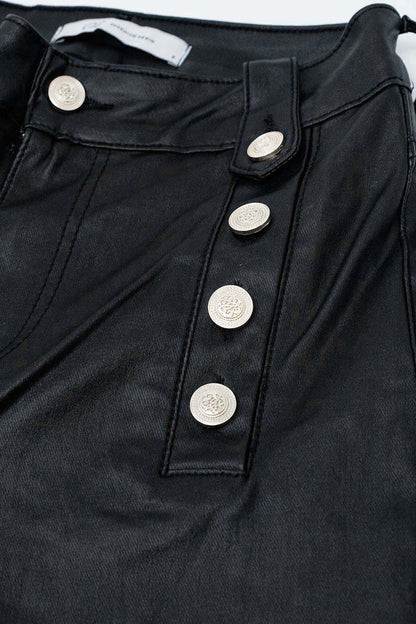 Black faux leather trousers with buttons - trousers