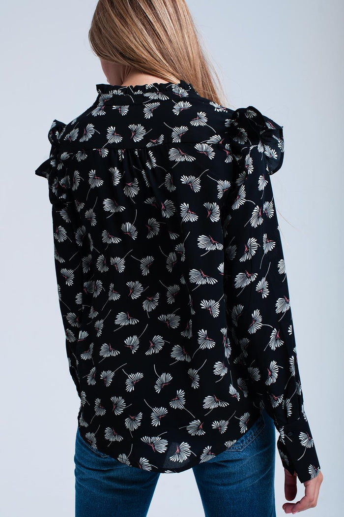 Black floral printed shirt - Shirts