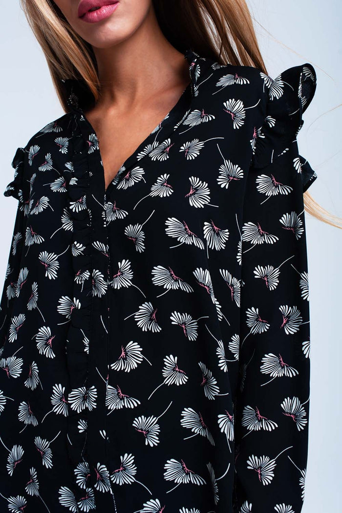 Black floral printed shirt - Shirts