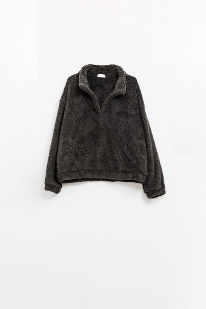 Black fluffy v-neck sweater