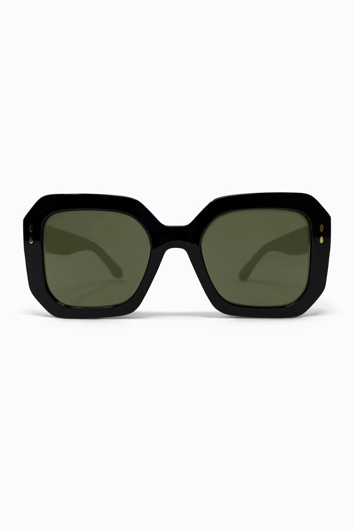 Black Geometric Acetate Gold Stud Oversize Square Sunglasses