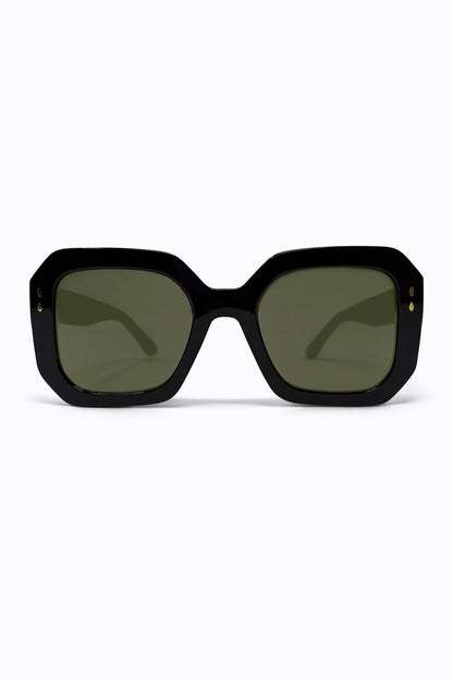 Black Geometric Acetate Gold Stud Oversize Square Sunglasses