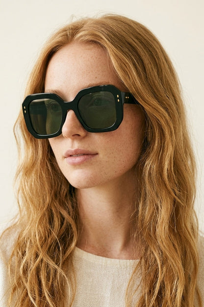 Black Geometric Acetate Gold Stud Oversize Square Sunglasses