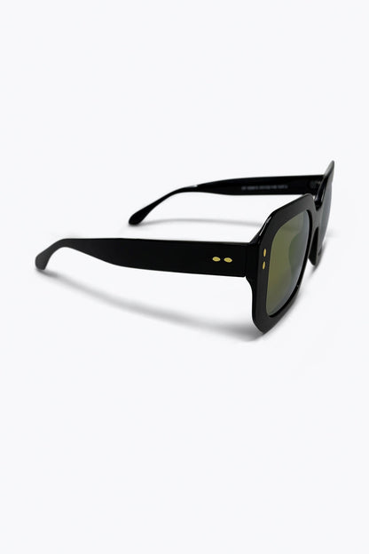 Black Geometric Acetate Gold Stud Oversize Square Sunglasses