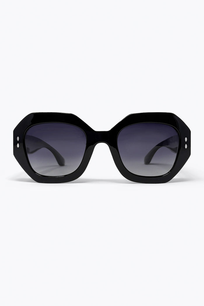 Black Geometric Oversized Frame Gradient Lens Sunglasses