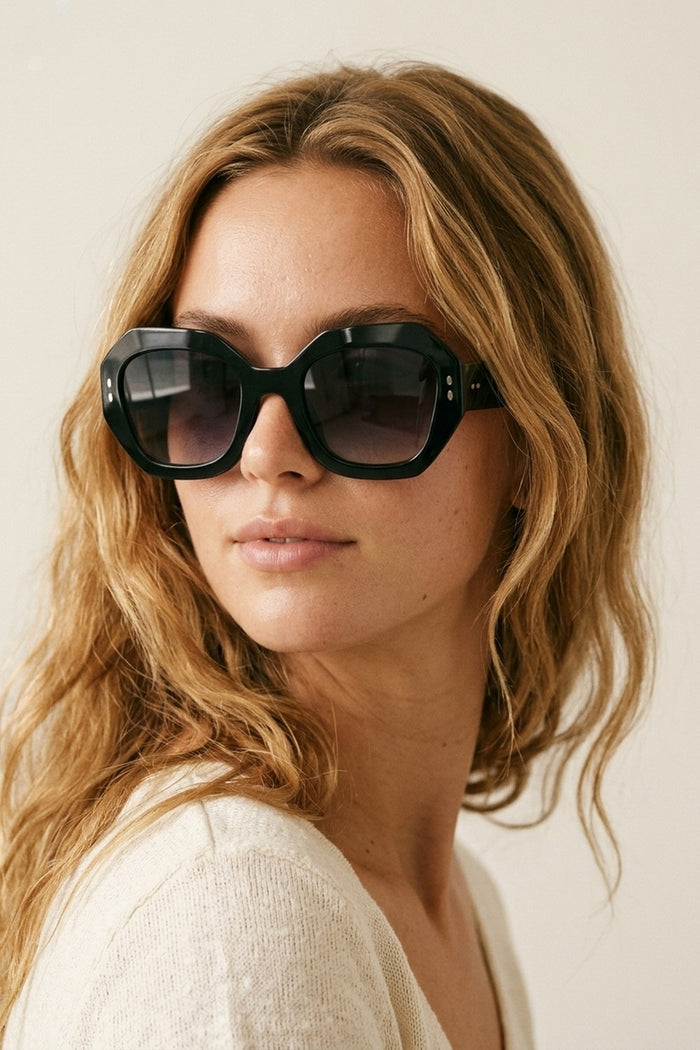 Black Geometric Oversized Frame Gradient Lens Sunglasses