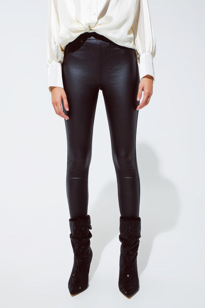 Black gloss Look Pants with Stretchband - trousers