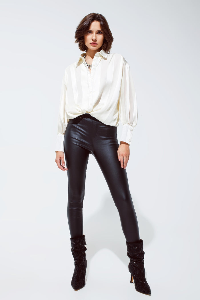 Black gloss Look Pants with Stretchband - trousers
