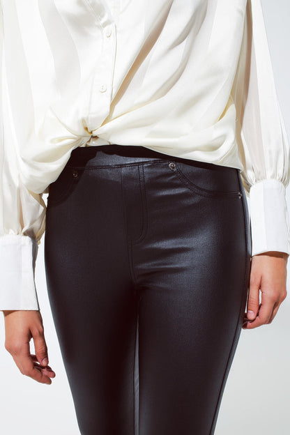 Black gloss Look Pants with Stretchband - trousers