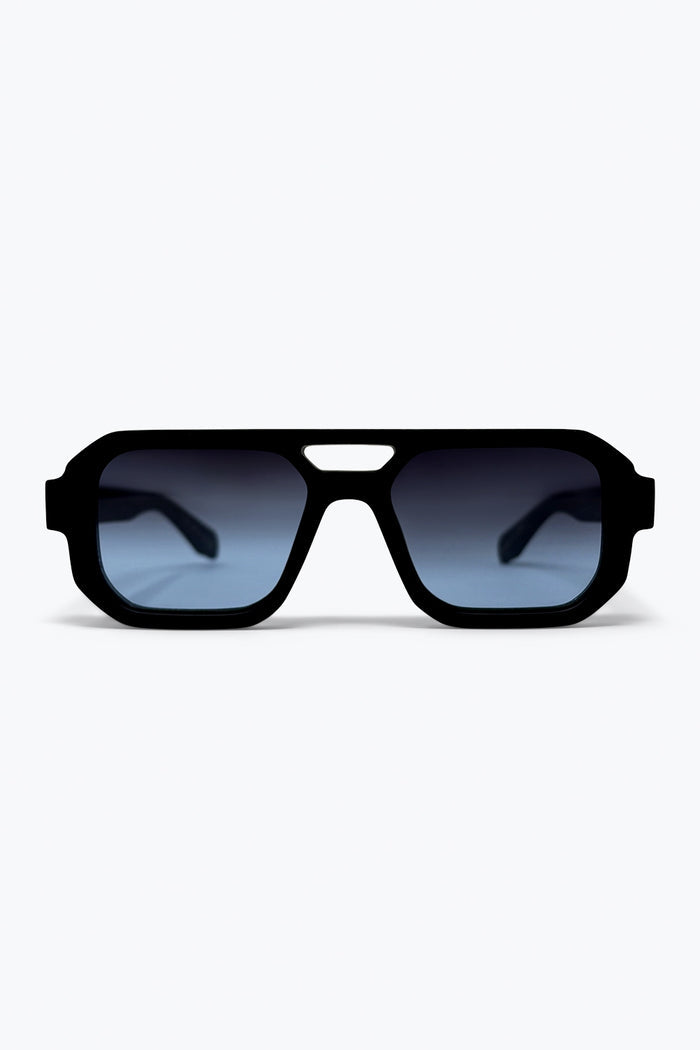 Black Gradient Lens Geometric Frame Oversize Sunglasses