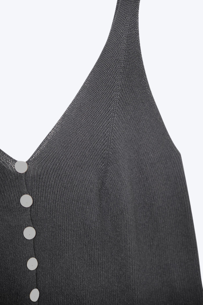 black Knit Buttoned Crop Top