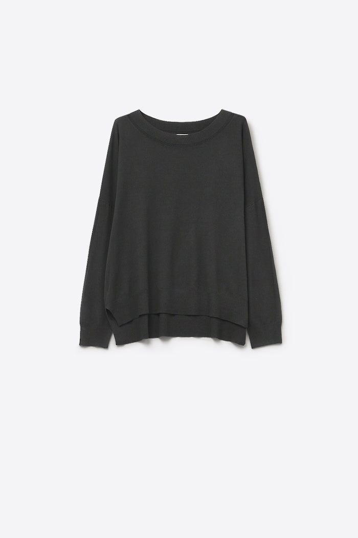 Black knit sweater with mesh collar detail