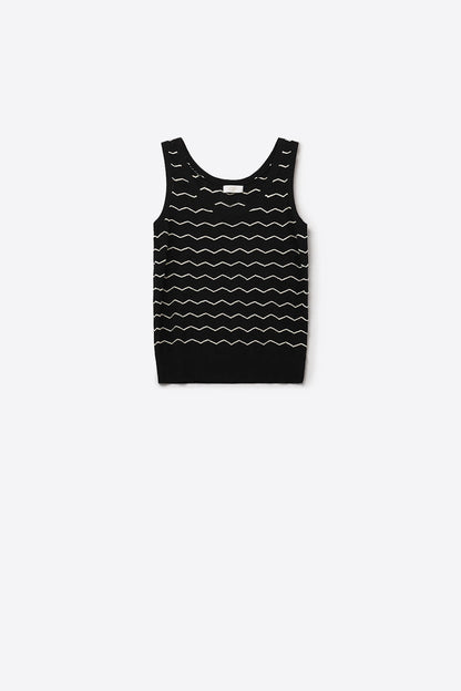 Black Knitted sweater with Golden Zigzag Pattern