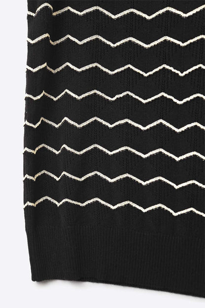 Black Knitted sweater with Golden Zigzag Pattern