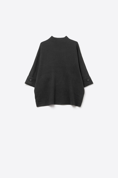 Black Knitted Sweater with sleeves Button Details