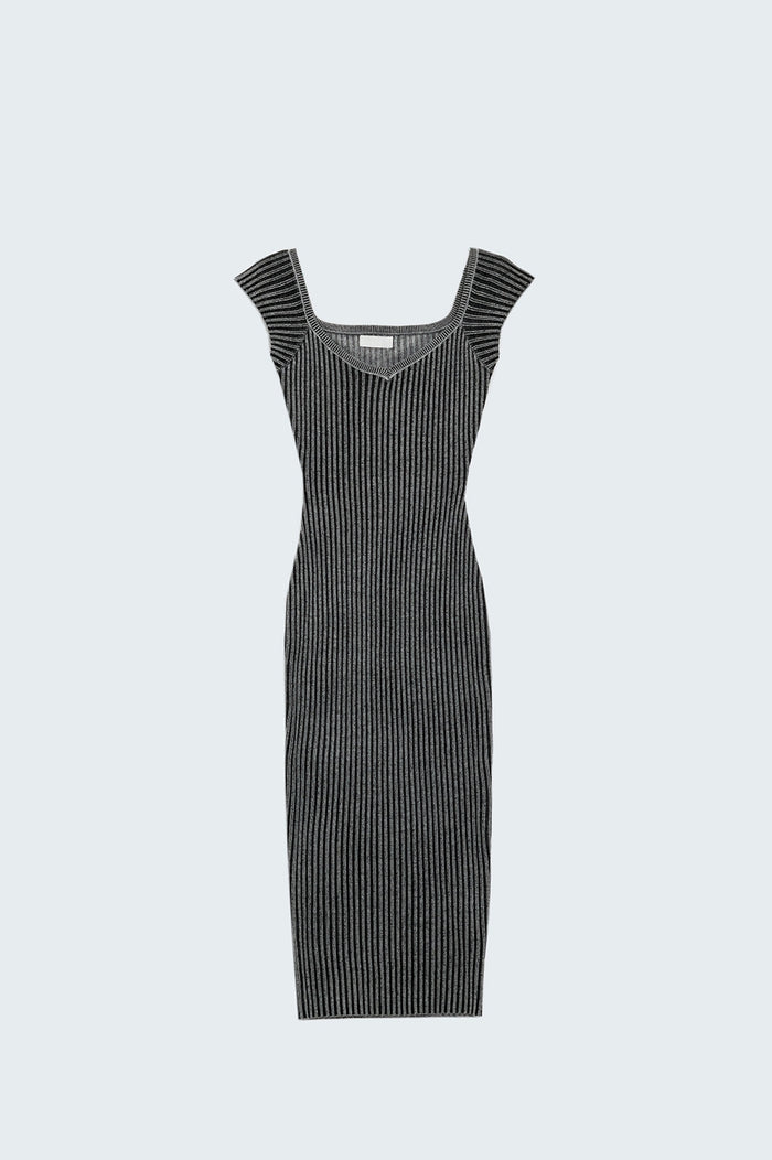 Black Midi Thick Rib Bodycon Dress With Cap Sleeves - dress