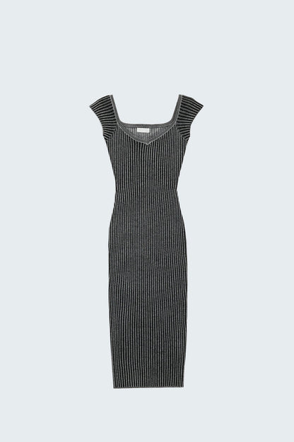 Black Midi Thick Rib Bodycon Dress With Cap Sleeves - dress
