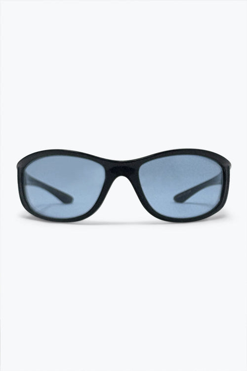 Black Oval Frame Blue Lens Classic Retro Sunglasses