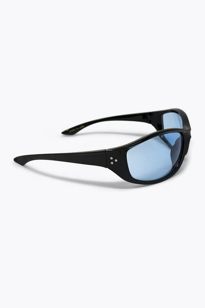Black Oval Frame Blue Lens Classic Retro Sunglasses