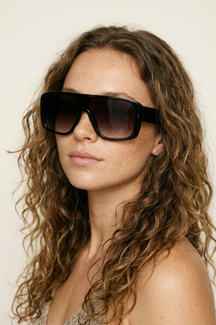 Black Oversize Shield Frame Gradient Lens Sunglasses