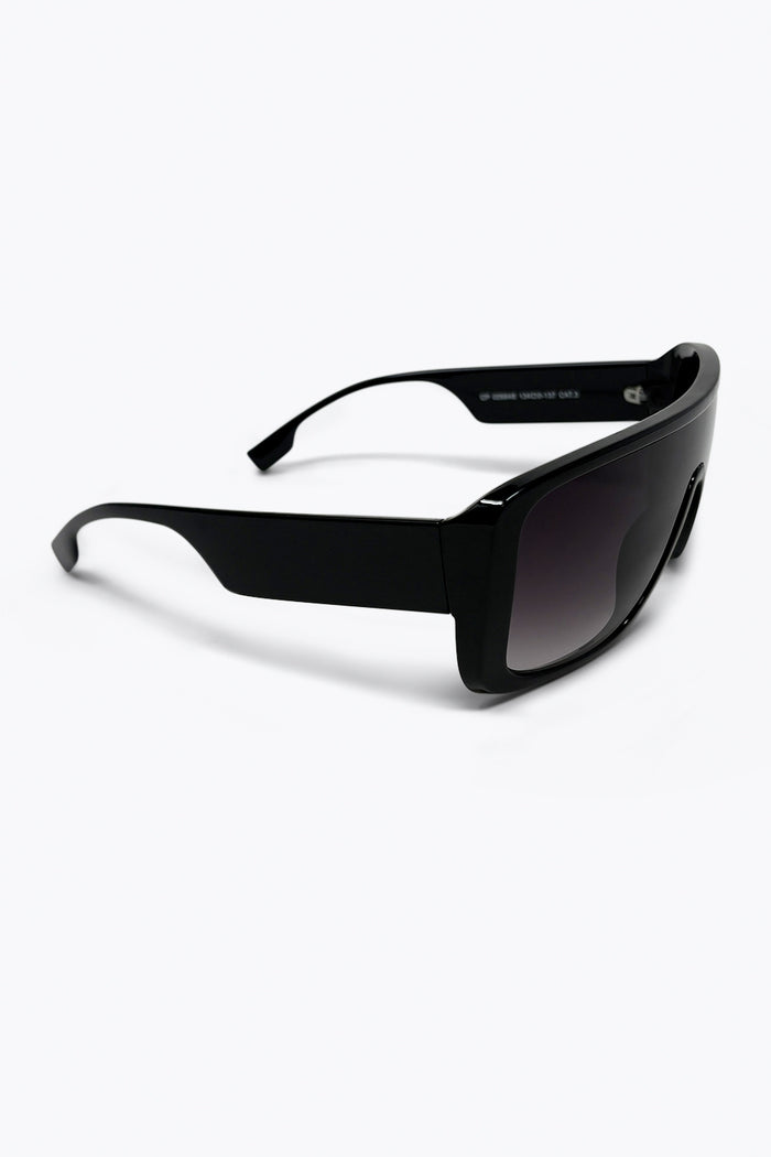 Black Oversize Shield Frame Gradient Lens Sunglasses