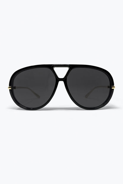 Black Oversized Aviator Sunglasses with Gold Details