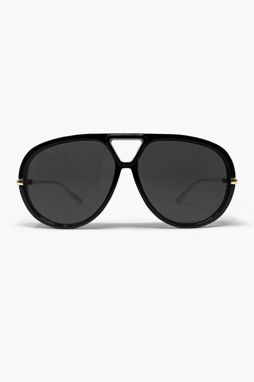 Black Oversized Aviator Sunglasses with Gold Details