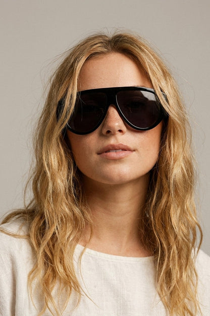 Black Oversized Shield Sunglasses with Dark Lenses