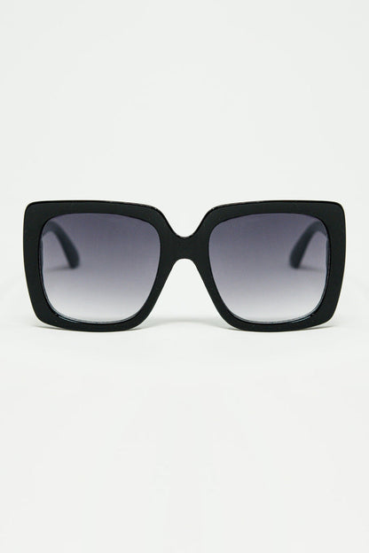 black Oversized square sunglasses with golden metallic detail