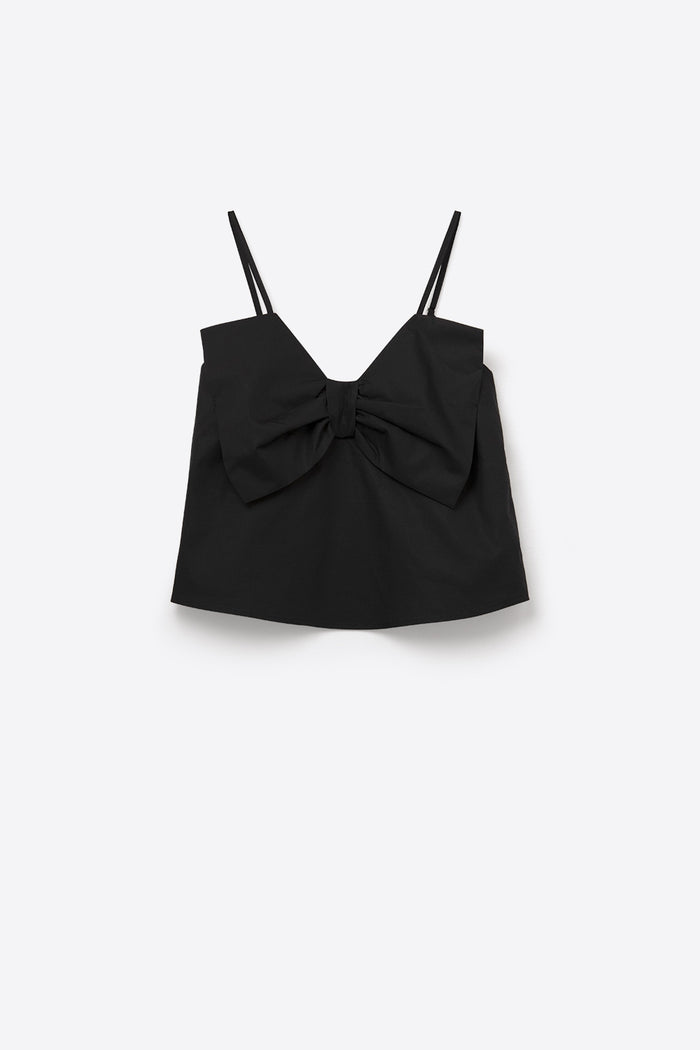 Black poplin crop top with bow detail