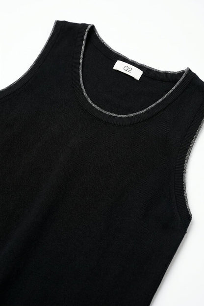 Black Ribbed Knit Contrast Seam Regular Fit Tank Top