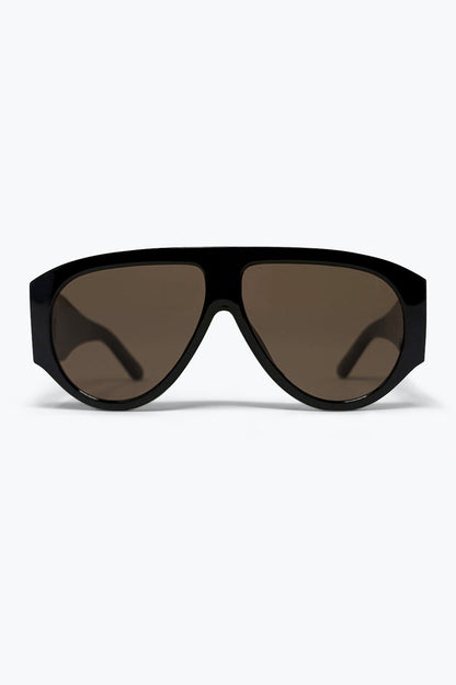 Black Shield Sunglasses with Brown Lens