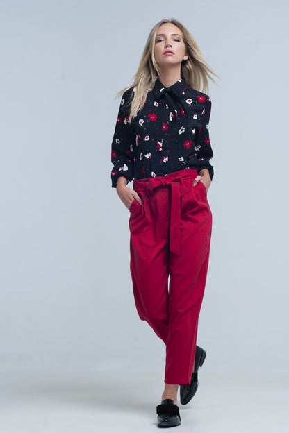 Black shirt with red and white flowers - Shirts