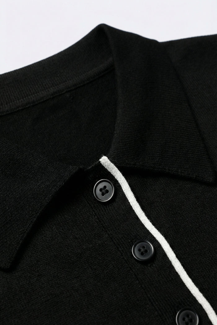 Black Short Sleeve Polo with White Trim Details